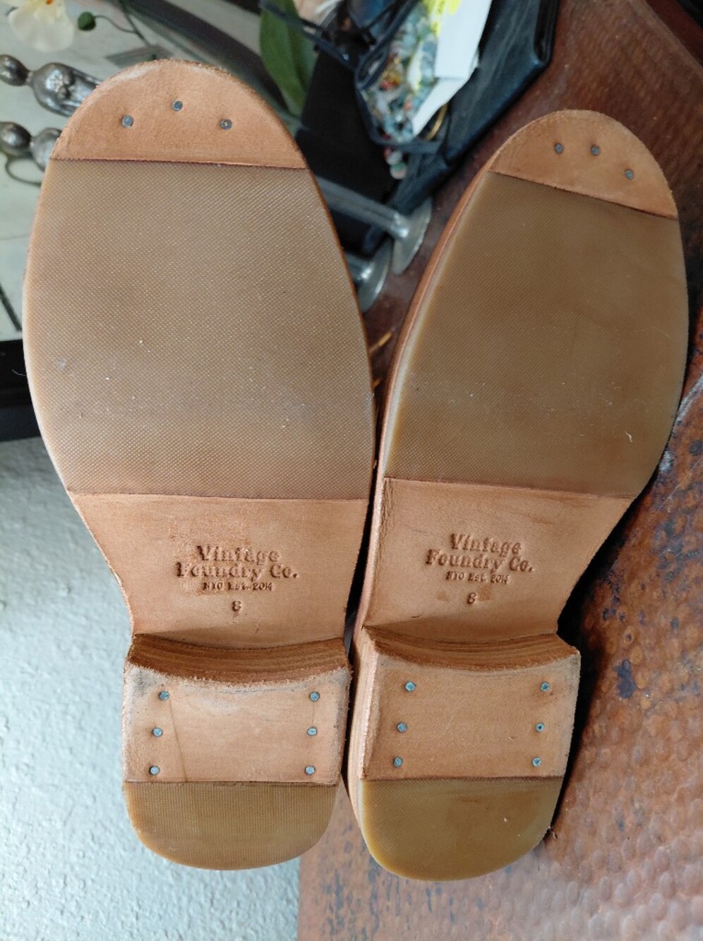 Vintage Foundry Co. Sz. 8 Tan Leather Sadelle Lace Up Boots - Picture 15 of 16